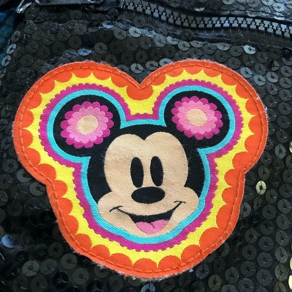 Disney Parks Sequin Crossbody Minnie Mickey Handbag Black Zip Pockets 9X6.5 - Picture 5 of 6
